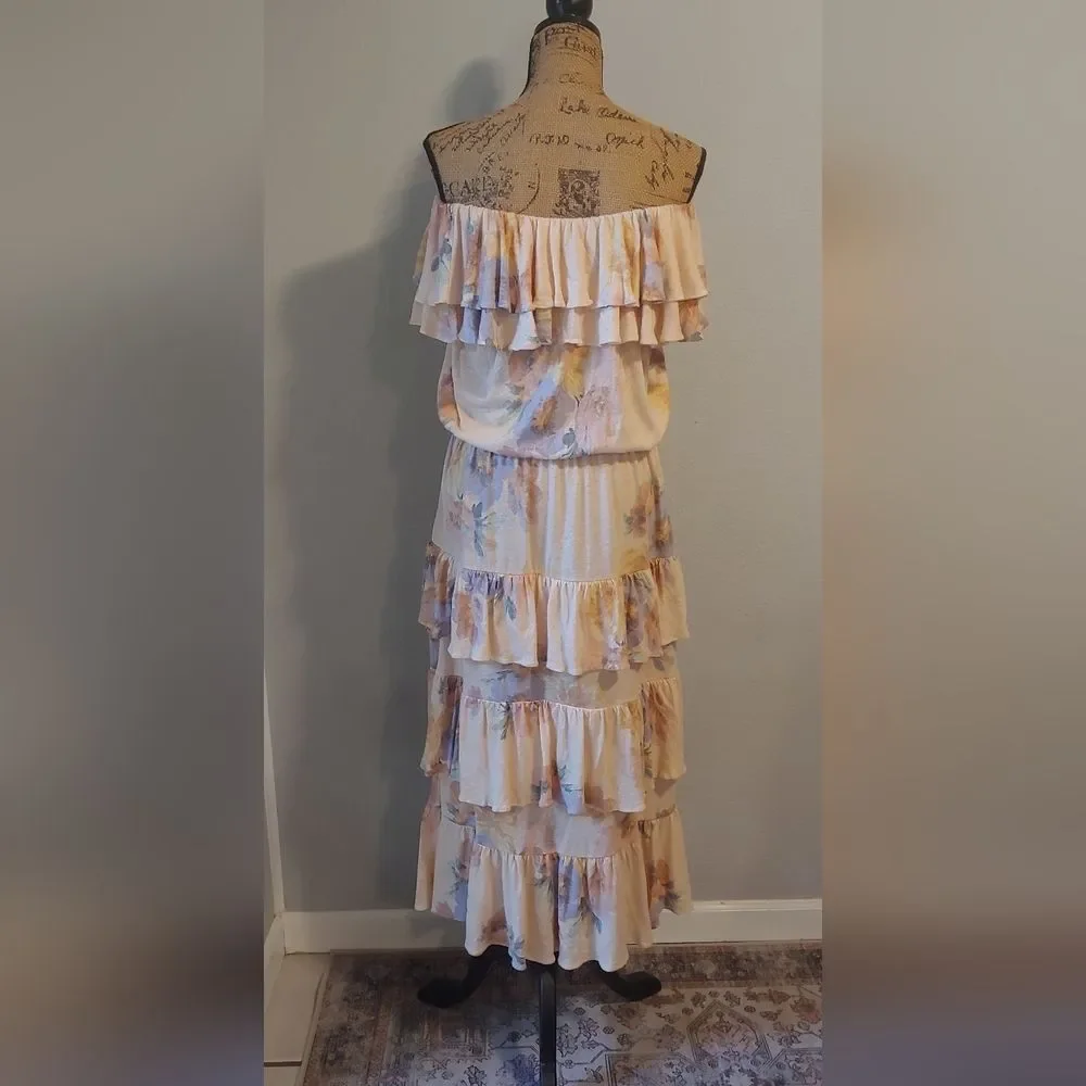 LAUREN Ralph Lauren Floral Off the Shoulder Tiered Maxi Dress Sz XL